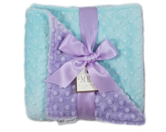 Lavender & Aqua Minky Dot Baby Girl Blanket + Option to Personalize with Name or Initial Monogram - Beautiful Baby Shower Gift