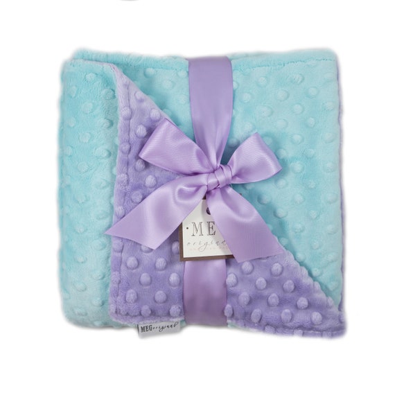 Lavender & Aqua Minky Dot Baby Girl Blanket + Option to Personalize with Name or Initial Monogram - Beautiful Baby Shower Gift