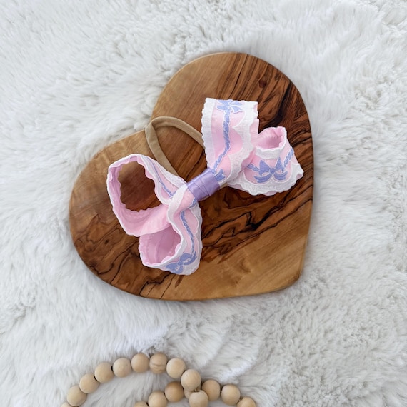 Pink and Purple Bows Baby Girl Hair Bow on Super Soft Headband, Shower / Gender Reveal Gift