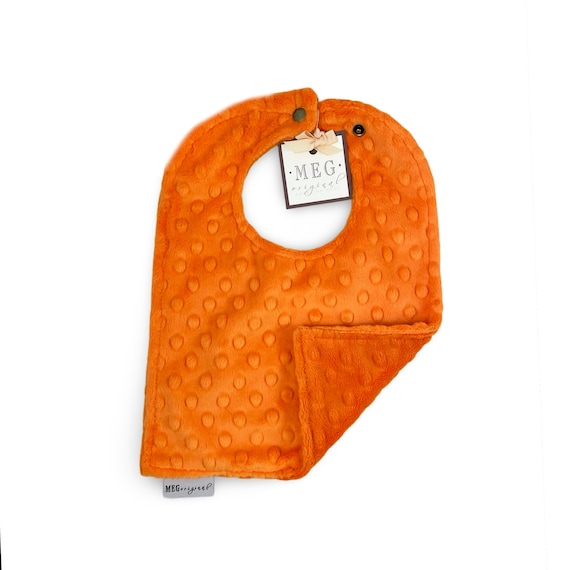 Orange Baby-to-Toddler Adjustable Unisex Snap Bib, Soft Double Thickness Minky Cuddle Dimple Dot, Made & Ready to Ship Same Day, Summer SALE