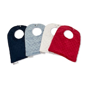 SPECIAL--Buy 3, Get 1 FREE-- Minky Dot Baby-to-Toddler Adjustable Snap Bibs - Red, White, Baby Blue, Navy Blue - Great Baby Shower Gift
