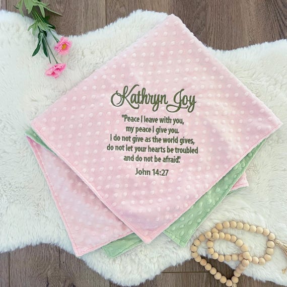 Christian Bible Verse of Your Choice on Minky Baby Blanket - Custom Embroidery for Christening, Baptism, Dedication Gift, Boy /Girl /Unisex