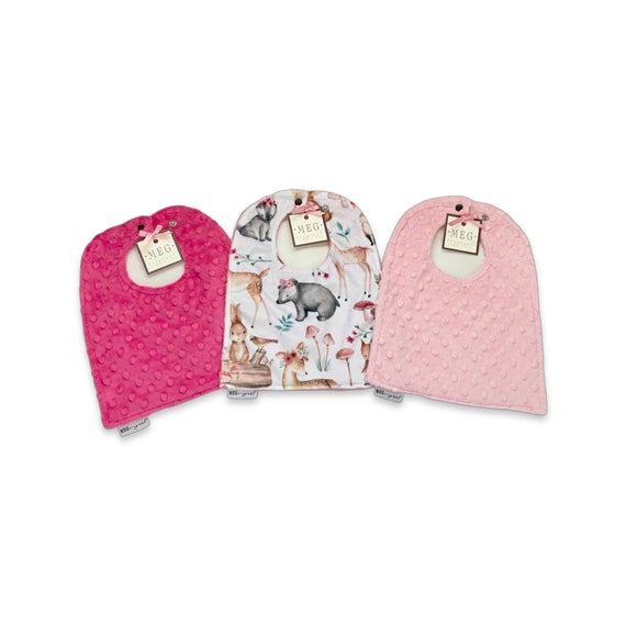 Minky Dot Baby Girl Bib Set of 3 { Baby-to-Toddler Adjustable Snap Bibs } Sweet Darlings Woodland Animals + Pink + Hot Pink, Soft & Durable