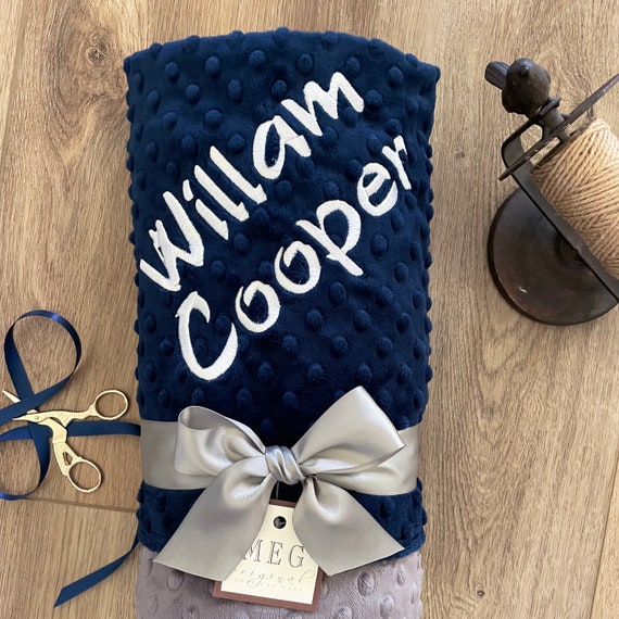 Navy Blue and Charcoal Gray Minky Dot Baby Boy Blanket + Option to Personalize with Name or Initials { Monogrammed Baby Shower Gift } Cute!