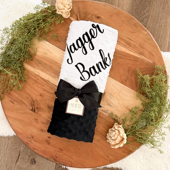 Black & White Minky Dot Baby Blanket, Personalized Unisex Shower Gift