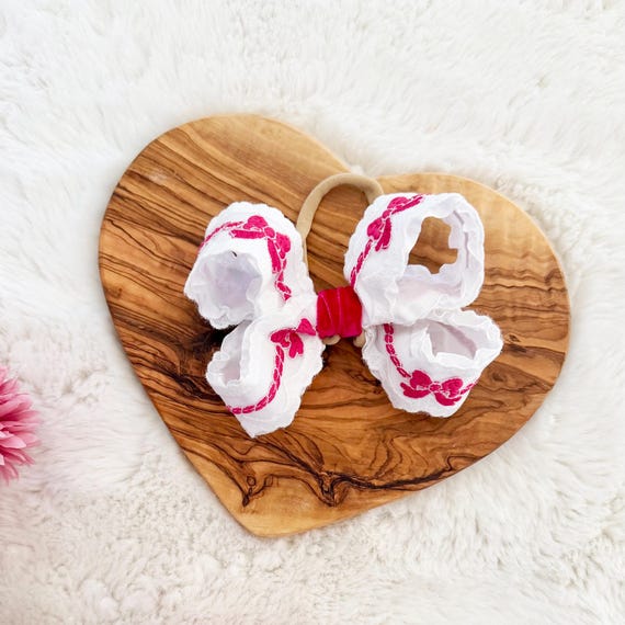 Hot Pink and White Bows Baby Girl Hair Bow on Super Soft Headband