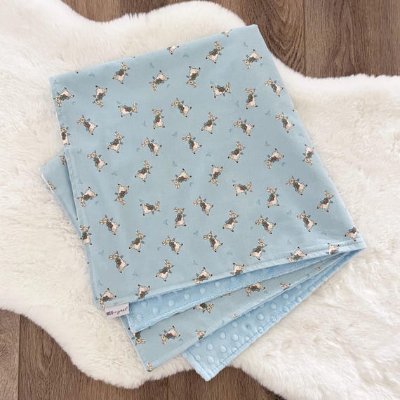 Peter Rabbit Baby Boy Blanket Shower Gift / Beatrix Potter Theme + Option to Personalize with Embroidered Name or Initials Monogram (Blue)