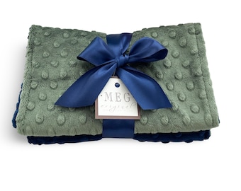 Navy Blue & Dark Sage Green Minky Dot Baby Burp Cloth Set { Baby Boys // Baby Gift }