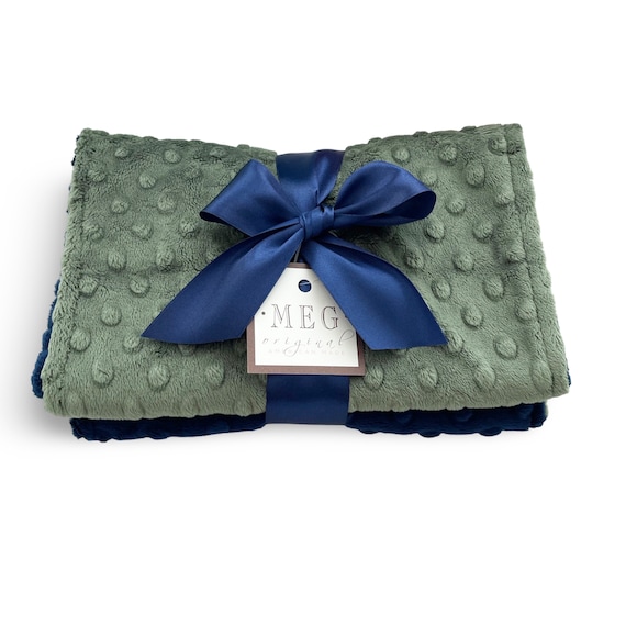 Navy Blue & Dark Sage Green Minky Dot Baby Burp Cloth Set { Baby Boys // Baby Gift }