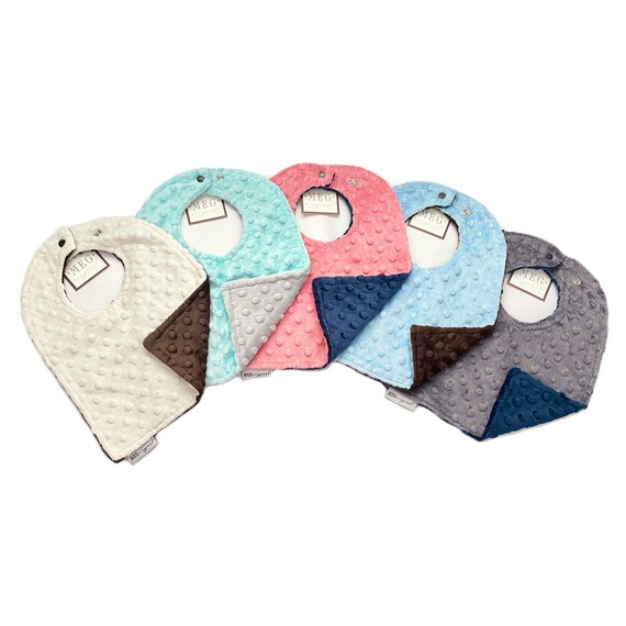 SPECIAL--Buy 3, Get 1 FREE-- Reversible Minky Dot Baby-to-Toddler Adjustable Snap Bibs - Your Choice of Colors
