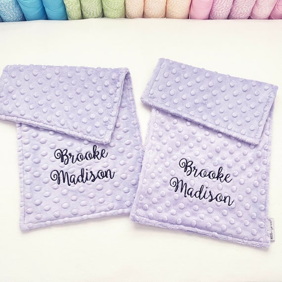 Lavender Minky Dot Burp Cloth Set for Baby Girls with Option to Personalize with Name or Initials Monogram