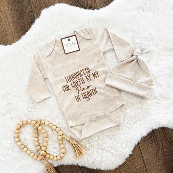 Embroidered Baby Bodysuit & Cap, Handpicked for Earth by Grandma/Grandpa/Nana in Heaven