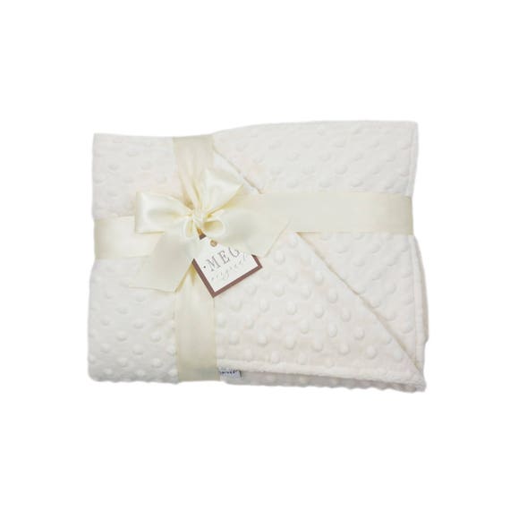 Ivory Minky Dot Baby Blanket { Unisex Shower Gift } Option to Personalize with Name or Initials - Crib, Stroller, Child, or Lovey Size