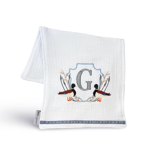 Custom Embroidered Baby Boy Gift { Mallard Crest with Initials } 100% Cotton, Duck Theme- Choice of Burp Cloth, Blanket, Bib, Banner...