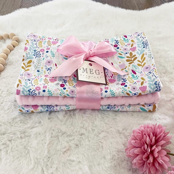 Baby Girl Burp Cloth Set of 3 { Wild Flower Vines } Pastel Flowers with Hot Pink - Baby Shower Gift with Option to Personalized with Name