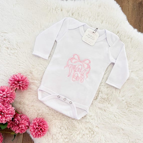 Beautiful Custom Newborn Baby Girl Bodysuit { Bow + Monogram } Personalized Initials or Name, Popular Shower/Gender Reveal Gift