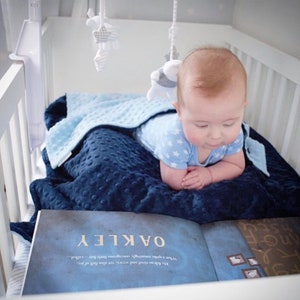 MEG Original Navy Blue Minky Dot Baby Blanket - Super Soft Crib Blanket 29x51 Inches