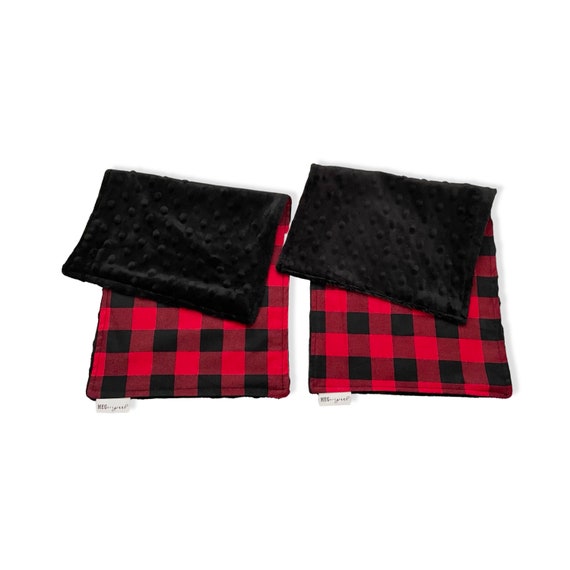 Baby Burp Cloth Set of 2 { Red & Black Buffalo Check } Baby Shower Gift with Option to Personalize with Name - Baby's First Christmas