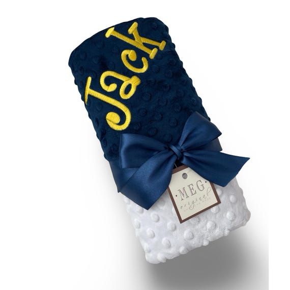 Navy Blue & White Minky Dot Baby Blanket { Shower Gift } Option to Personalize with Name or Initials - Crib, Stroller, Child, or Lovey Size
