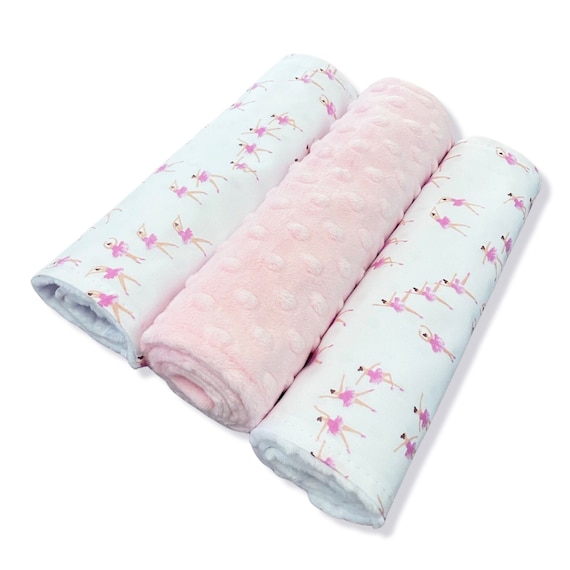 Ballet Theme Baby Girl Burp Cloth Set of 3 in Pink & White, Ballerina Burping Cloths + Option to Personalize with Name or Initials Monogram