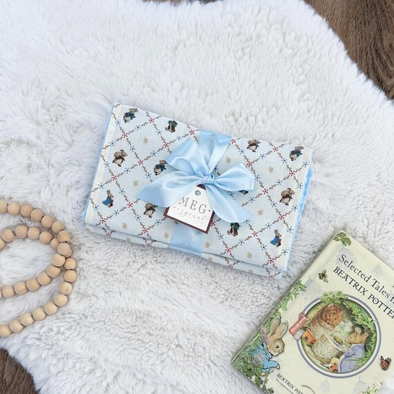 Peter Rabbit Burp Cloths - Beatrix Potter - Soft Cotton, Absorbent, & Durable, Option to Personalize with Embroidered Name, Lattice Design