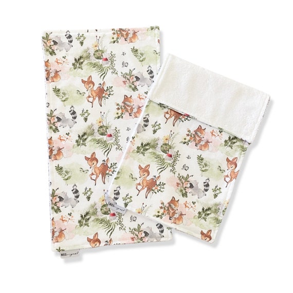 Baby Burp Cloth Set { Watercolor Nursery Animals } Absorbent Burping Cloths + Option to Personalize, Woodland Fur Babies- Racoon, Owl, Fox