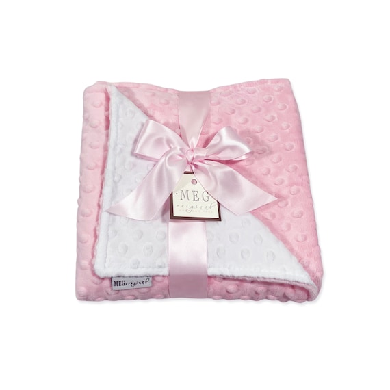 Pink & White Minky Dot Baby Girl Blanket + Option to Personalize with Name or Initial Monogram - Beautiful Baby Shower Gift