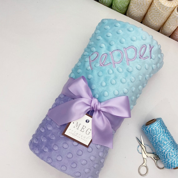 Lavender & Aqua Minky Dot Baby Girl Blanket + Option to Personalize with Name or Initial Monogram - Beautiful Baby Shower Gift