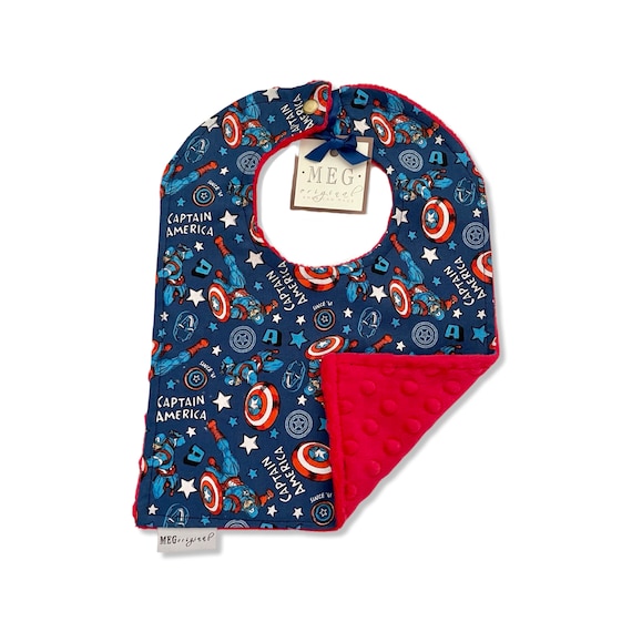 Captain America Bib { Baby/Toddler Boy Adjustable Snap Bibs } Soft & Absorbent