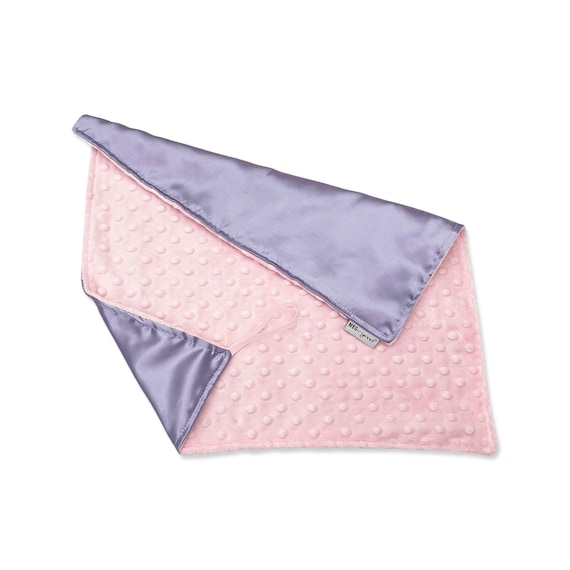 Satin + Minky Baby Girl Security Blanket / Lovey with Loop { Lavender Satin with Pink Minky Dot } Option to Personalize with Name / Monogram