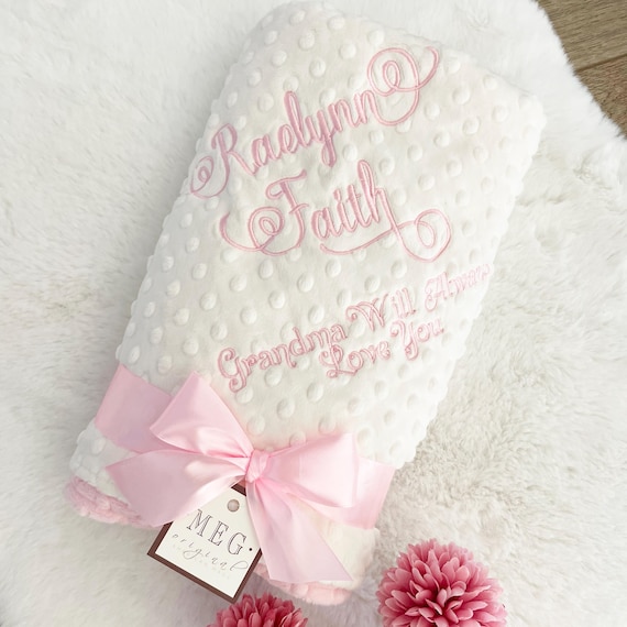 Ivory & Pink Minky Dot Baby Girl Blanket with Option to Personalize with Name or Initials Monogram { Pretty Baby Shower Gift } Newborn