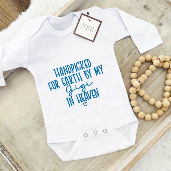 Custom Personalized Newborn Baby Bodysuit, Embroidered with "Handpicked for Earth by my Grandma/Grandpa/Uncle/Your Choice in Heaven"