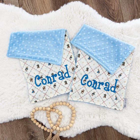 Peter Rabbit Burp Cloths - Beatrix Potter - Soft Cotton, Absorbent, & Durable, Option to Personalize with Embroidered Name, Lattice Design