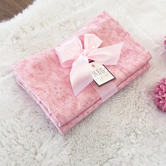 Pink Peter Rabbit Toile Baby Girl Burp Cloths - Beatrix Potter - Soft Cotton, Absorbent, & Durable, Option to Embroider Name or Initials