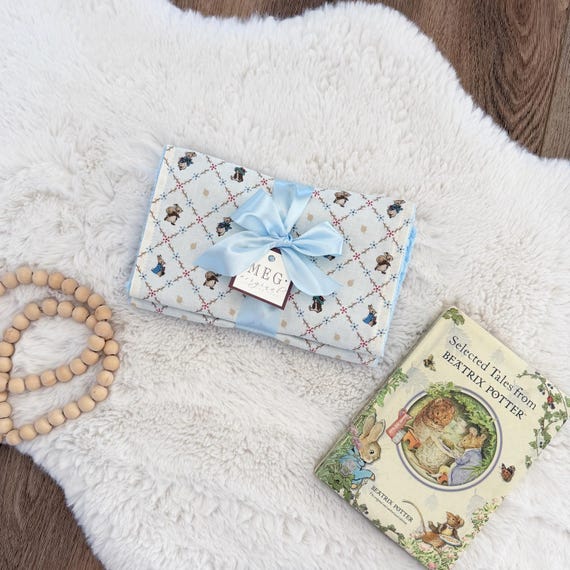 Peter Rabbit Burp Cloths - Beatrix Potter - Soft Cotton, Absorbent, & Durable, Option to Personalize with Embroidered Name, Lattice Design
