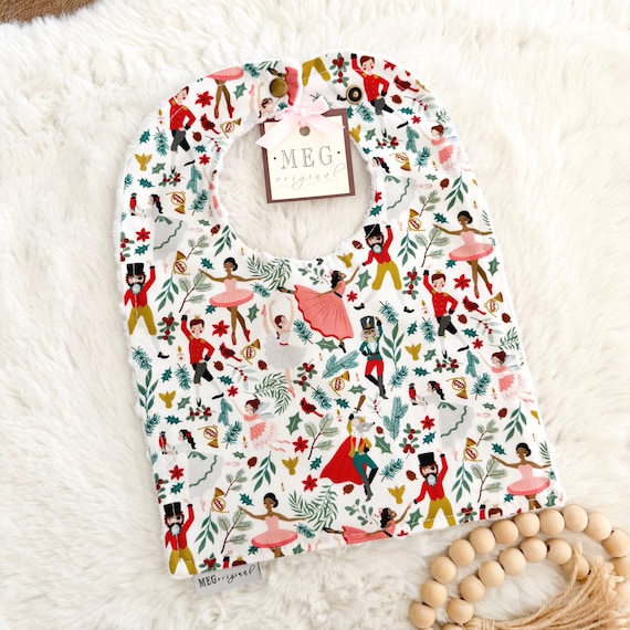 Nutcracker Suite Baby Bib – Adjustable Snaps, Christmas Gift