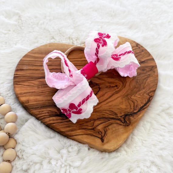 Pink & Hot Pink Bows Little Girl Hair Bow - Baby Shower / Easter Gift / Portrait, Photo Prop - Headband or Clip
