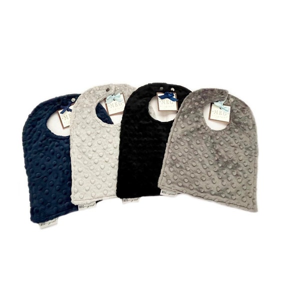 SPECIAL--Buy 3, Get 1 FREE-- Minky Baby-to-Toddler Adjustable Snap Bibs - Navy, Gray, Black, and Charcoal