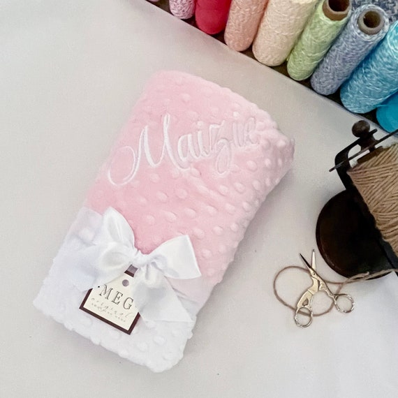 Pink & White Minky Dot Baby Girl Blanket + Option to Personalize with Embroidered Name or Initial Monogram - Beautiful Baby Shower Gift