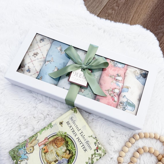 Peter Rabbit Bib and Burp Cloth Boxed Baby Shower Gift Set - Absorbent Cotton, Boy / Girl / Unisex with Option to Personalize