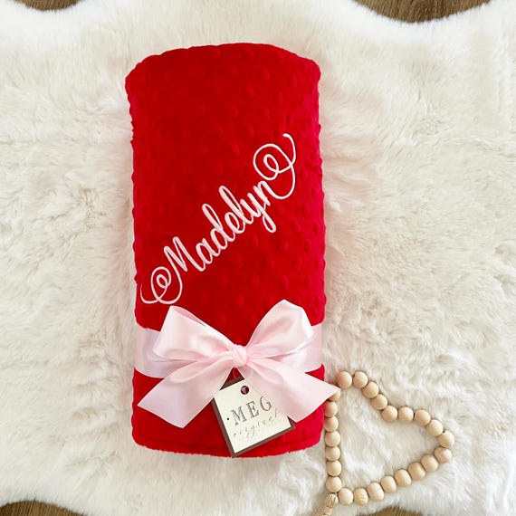 Red Minky Dot Baby Blanket { Baby Shower Gift } Option to Personalize with Name or Initials - Crib, Stroller, Child, or Lovey Size
