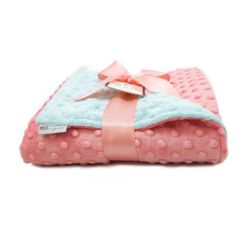 MEG Original Coral & Aqua Minky Dot Baby Girl/Toddler Crib Blanket 6771 MEG Original Coral & Aqua Minky Dot Baby Girl/Toddler Crib Blanket 6771