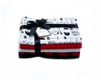 WILD + FREE Baby Boy Burp Cloth Set of 5 { Red & Black Buffalo Check / Lumberjacks } Custom Baby Shower Gift with Option to Personalize