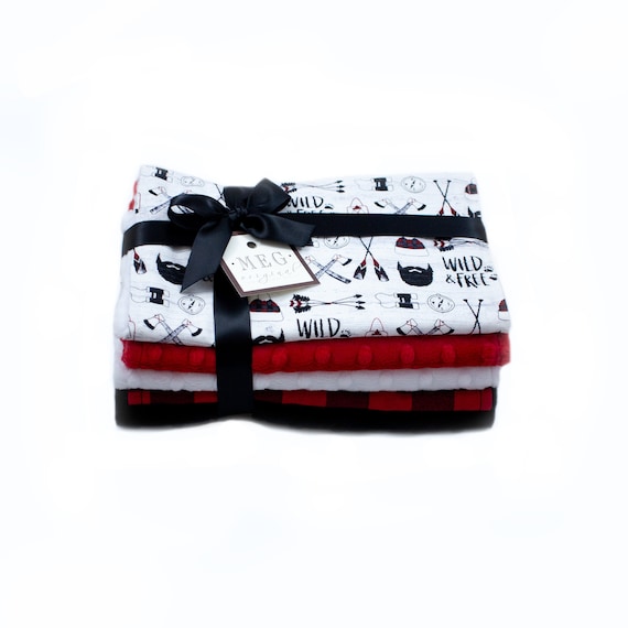 WILD + FREE Baby Boy Burp Cloth Set of 5 { Red & Black Buffalo Check / Lumberjacks } Custom Baby Shower Gift with Option to Personalize