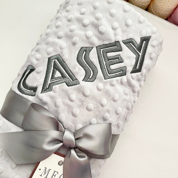 Gray Minky Dot Baby Blanket { Unisex Baby Shower Gift } Option to Personalize with Name or Initials - Crib, Stroller, Child, or Lovey Size