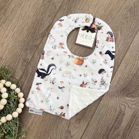 Fawn & Friends Baby Bib, Adjustable Snaps, Personalizable