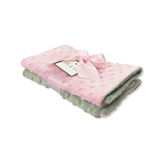 Pink & Green Minky Dot Baby Girl Burp Cloth Set of Two (2) - Pastel Shower Gift - Perfect for Easter - Soft and Dual Thickness