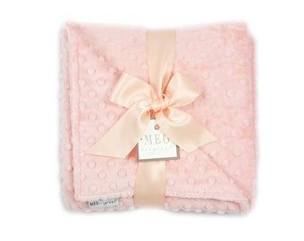 Peach Minky Dot Baby Girl Blanket { Baby Shower Gift } Option to Personalize with Name or Initials - Crib, Stroller, Child, or Lovey Size