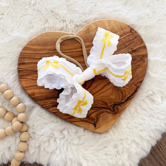 Yellow Bows Baby Little Girl Hair Bow { Heirloom Collection } Baby Shower / Easter Gift / Portrait, Photo Prop - Quick Ship