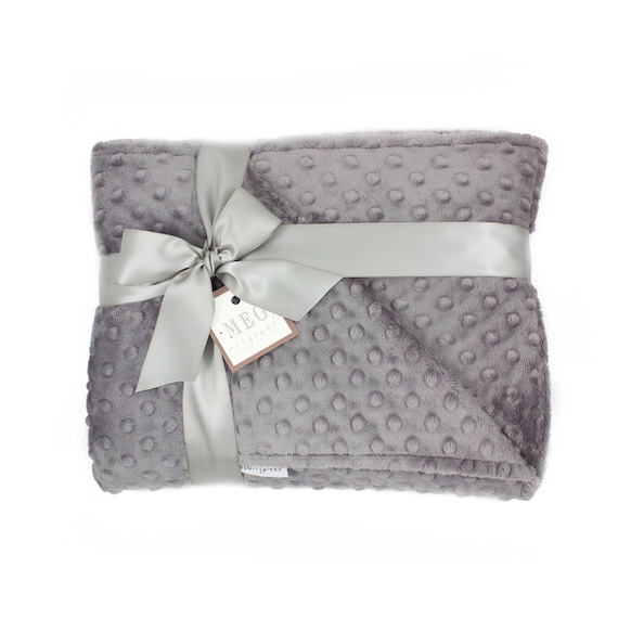 Charcoal Gray Minky Dot Baby Blanket + Option to Personalize with Name/Initials Monogram - Security, Stroller, Crib, Child Nap Size - Gift